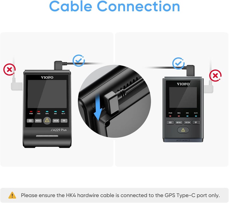 Viofo كابل HK4 Acc Hardwire، كابل USB-C Hard Wire لسلسلة A329 / سلسلة A229 / A119Mini2 / A139Pro / WM1 / T130 Dash Cam، حماية من الجهد المنخفض لوضع الانتظار (لا يشمل Fuse Tap) - Image 5